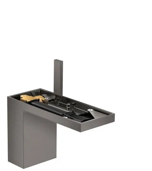 Einhebel-Waschtischmischer von AXOR mit modernem Design, Brushed Black Chrome Oberfläche und Push-Open Ablaufgarnitur, ohne Platte.